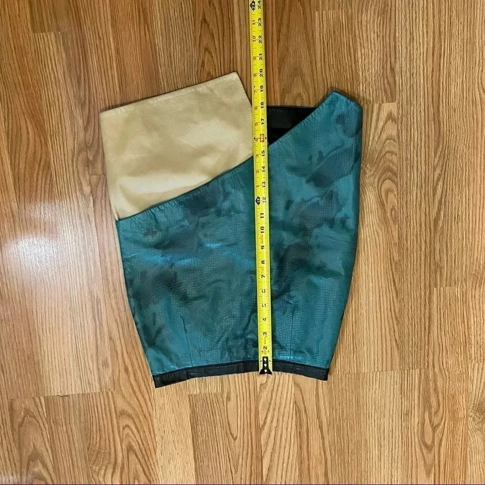 Topshop NWT Teal Green Blue Snakeskin Leather Wrap Pencil Skirt Women's Sz US 2 - Picture 6 of 8